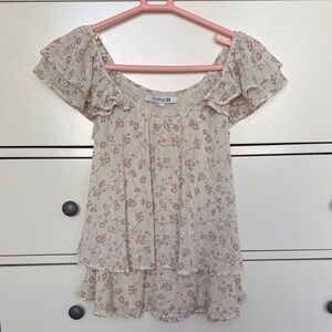 Forever 21 Cream Blush Floral Ruffle Top